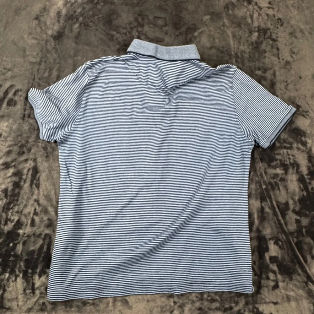 Banana Republic Polo Shirt Mens Large Blue Striped Luxury Touch Performance